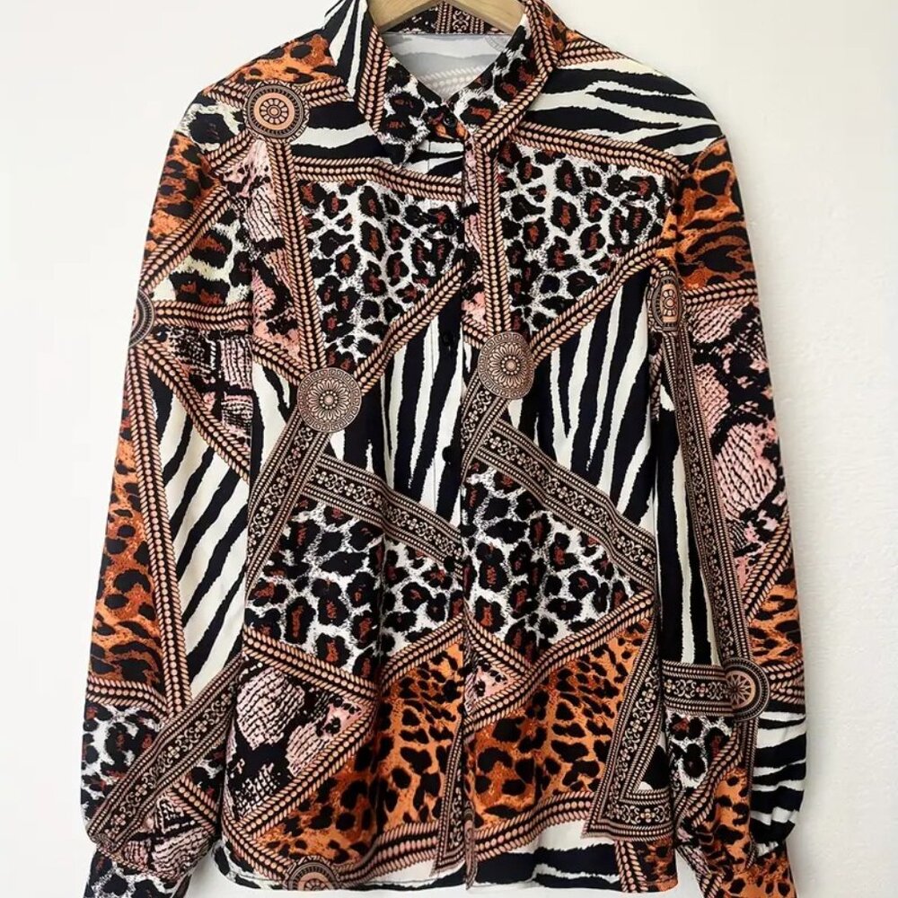 Elegant Animal Print Blouse (Color: Mixed)